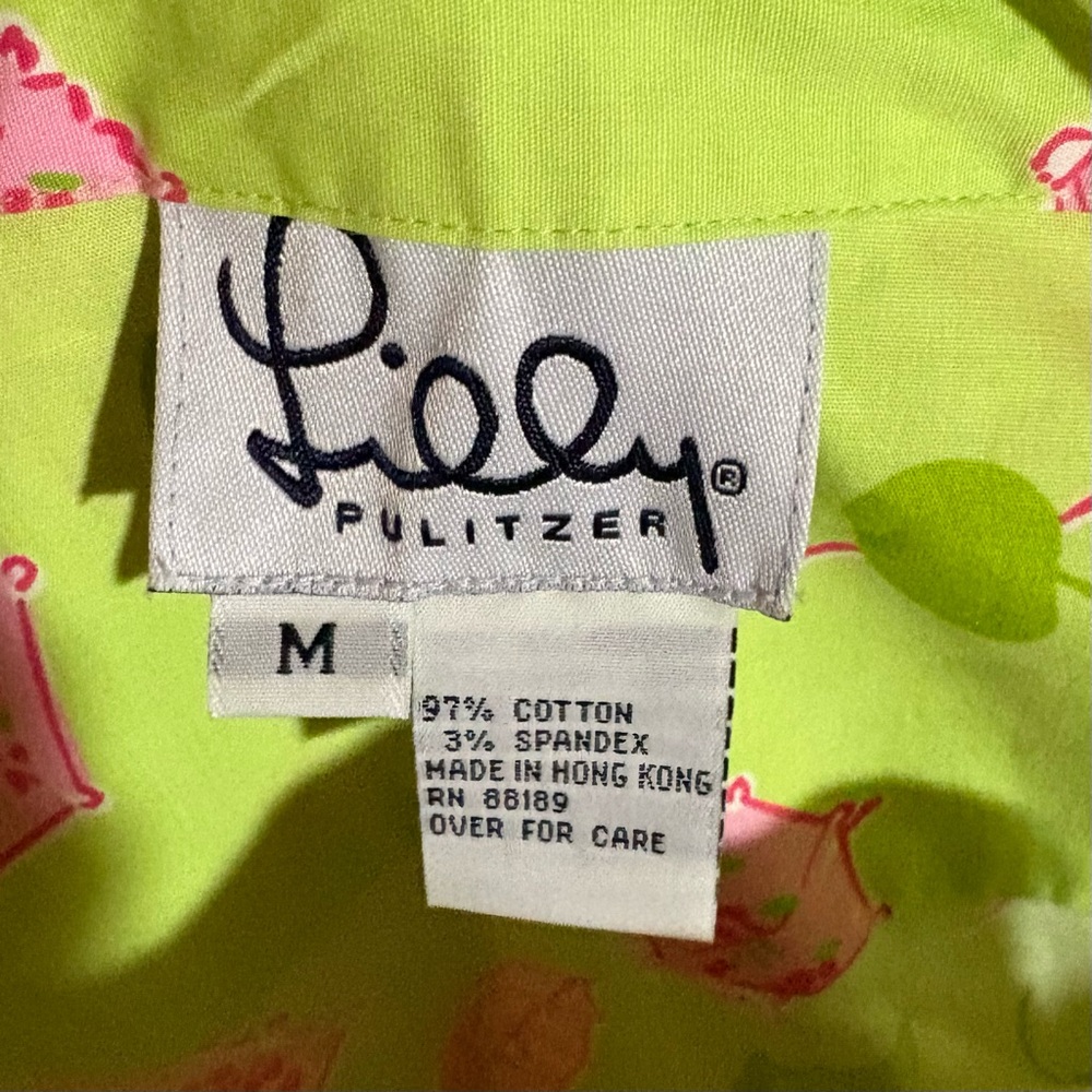 Lilly Pulitzer Lime Green Wrap Blouse with Pink Umbrella Print Sz M VINTAGE - Picture 5 of 5